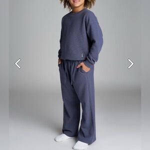 Comfrt Waffle Kids Lounge Set (Long Sleeve & Pants) - Stone Blue + Red - Kids XL